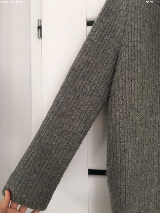 Wełniany szary klasyczny płaszcz prosty ciepły damski 42/44 xl