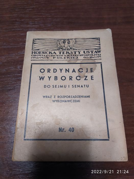 Ordynacje wyborcze do Sejmu i Senatu z 1935 roku książka Hoesicka