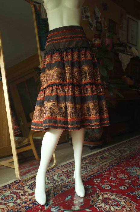 jesienna spódnica midi taftowa liście retro real vintage rozkloszowana