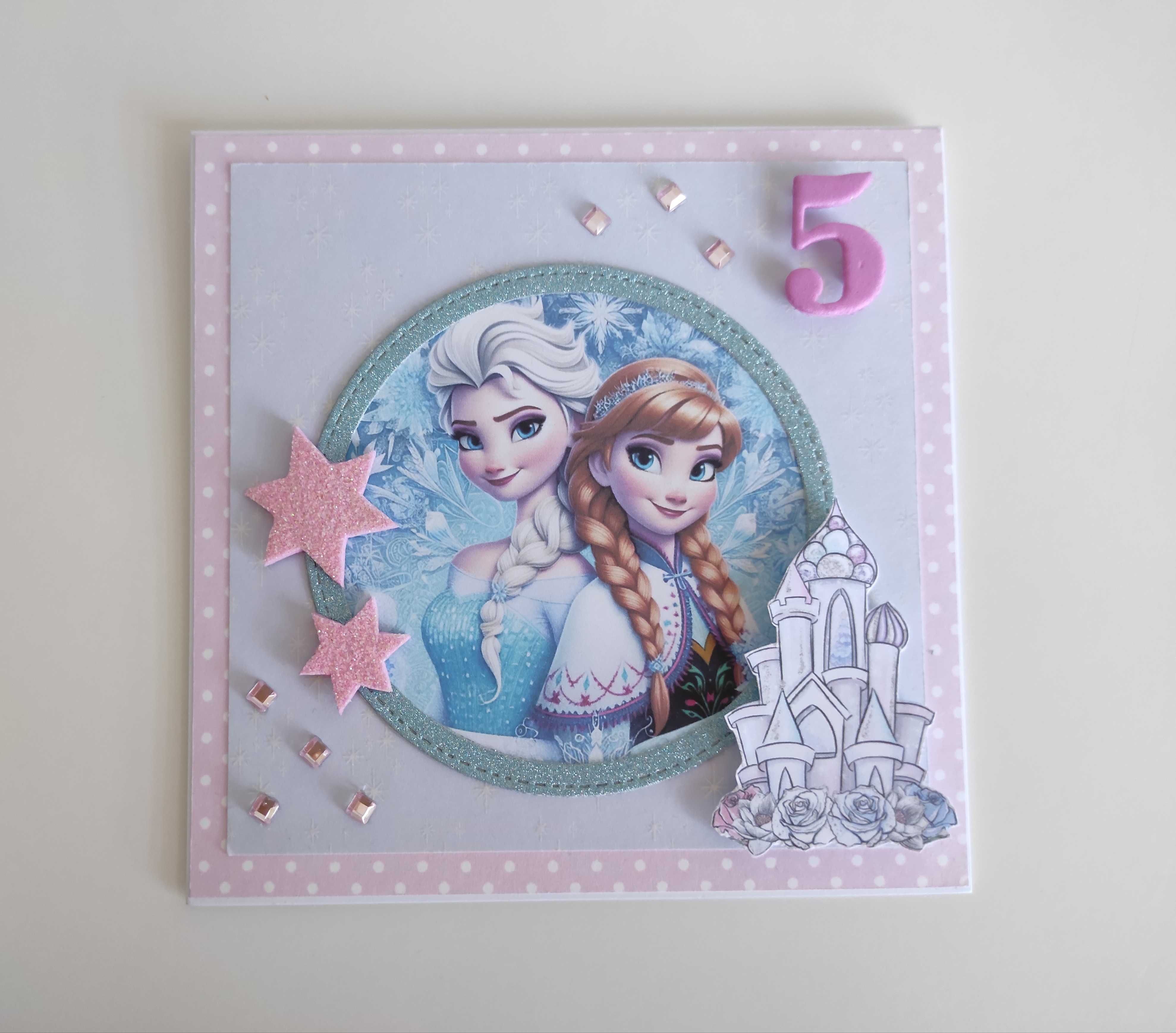 Kartka urodzinowa ręcznie robiona Kraina lodu Anna i Elsa