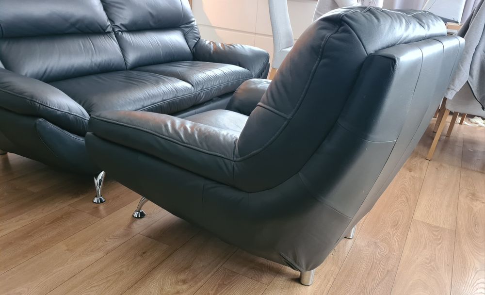 Zestaw sofa I fotel skóra naturalna