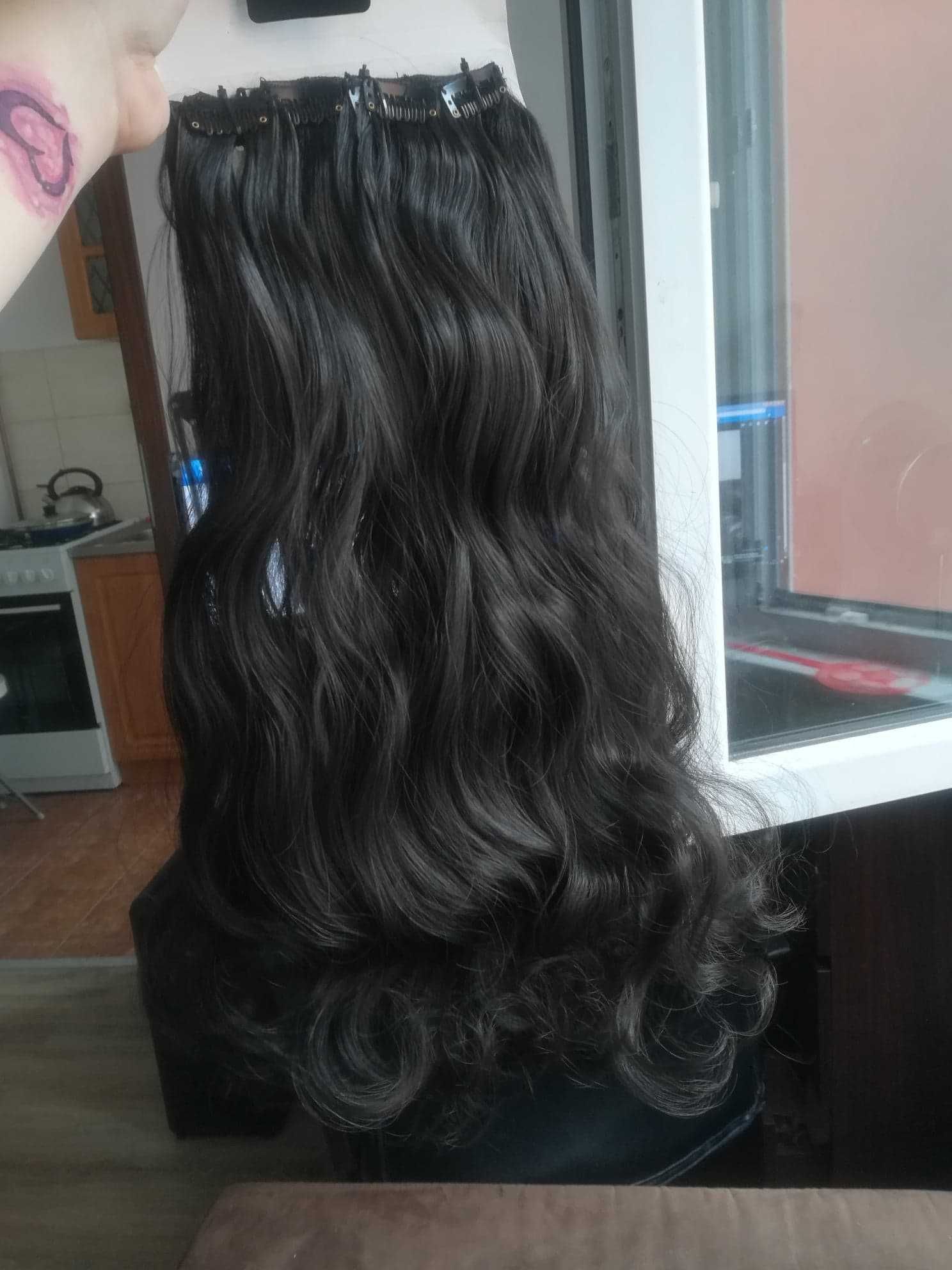 Doczepiane włosy clip in naturalna czerń 55 cm 8 tresek