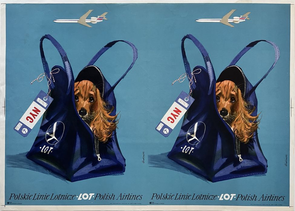Plakat Polskie Linie Lotnicze Pies Spaniel NYC J. Grabiański LOT