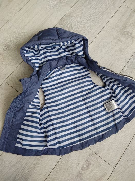 H&M 80 86 kamizelka bezrękawnik niebieski jesień wiosna odpinany kaptu