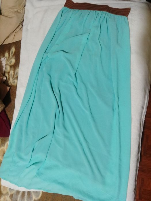 Saia comprida verde água XL