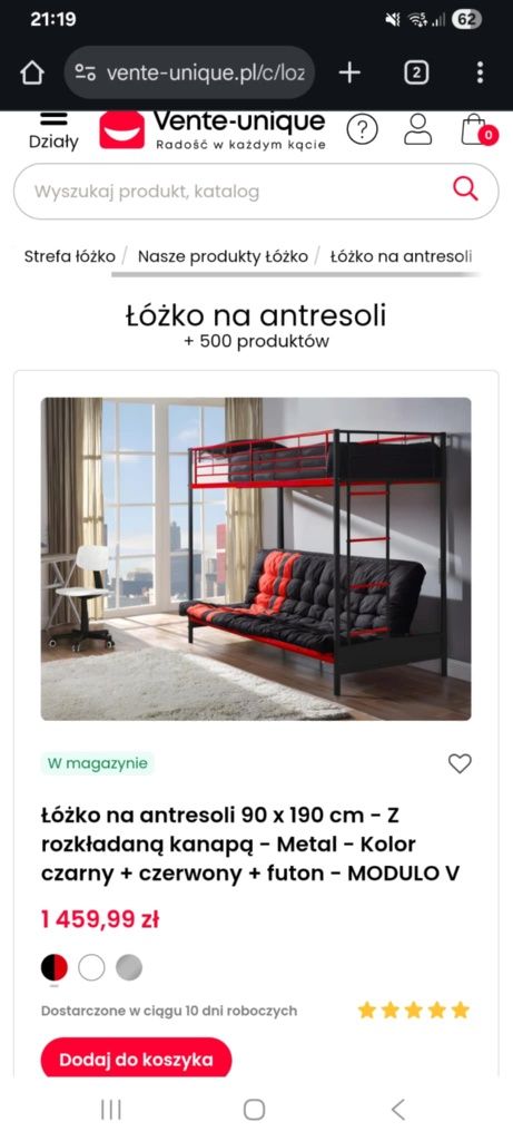 Lozko piętrowe z wersalką