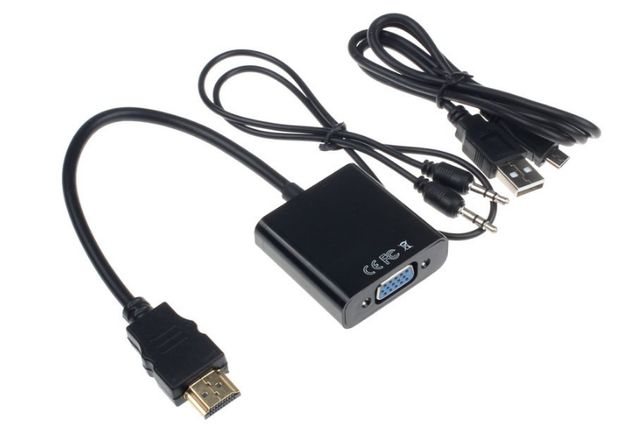 Конвертер переходник HDMI->VGA USB питание+звук +кабель HDMI2VGA T2 т2
