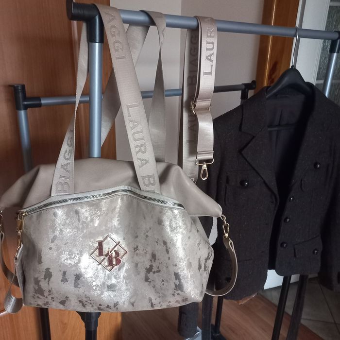Torebka shoper Laura Biaggi złota beż-nowy model Luxury