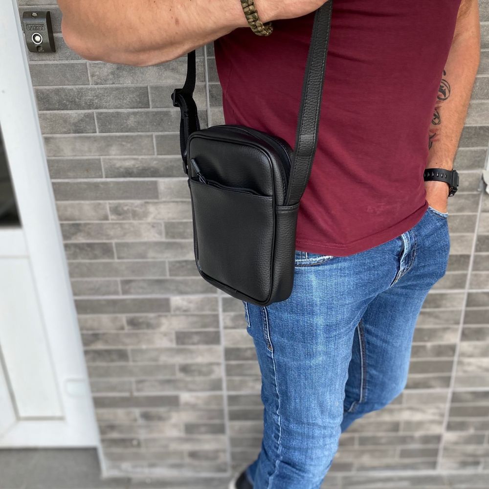 Мужская черная сумка барсетка через плечо месенджер