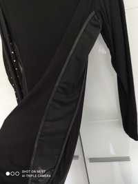 Czarna sukienka mini wstawki skóry rozmiar większe M oraz L