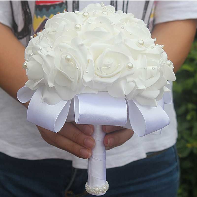 Komunijny Ślubny bukiet z róż Piękny Ślub Komunia Biały+opaska