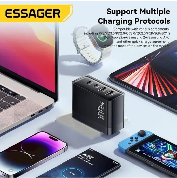 Зарядное  устройство  100W  Essager GaN2 Pro QC PD 20V