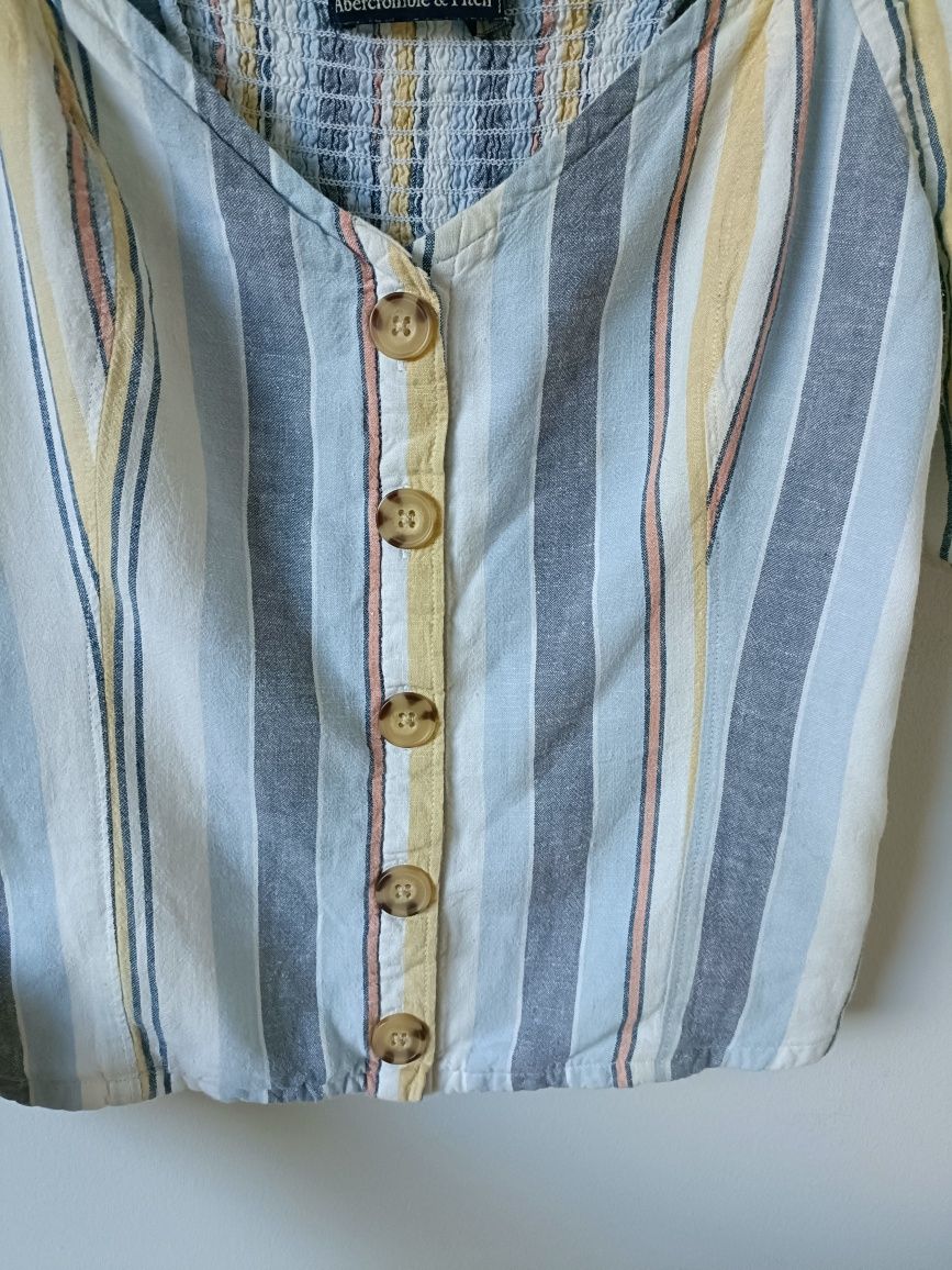 Krótka bluzka crop top trendy z lnem lniana flax vintage 36 S