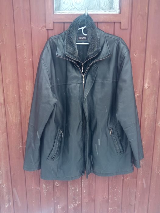 Skórzana gruba kurtka męska czarna r. XL z odpinanym misiem