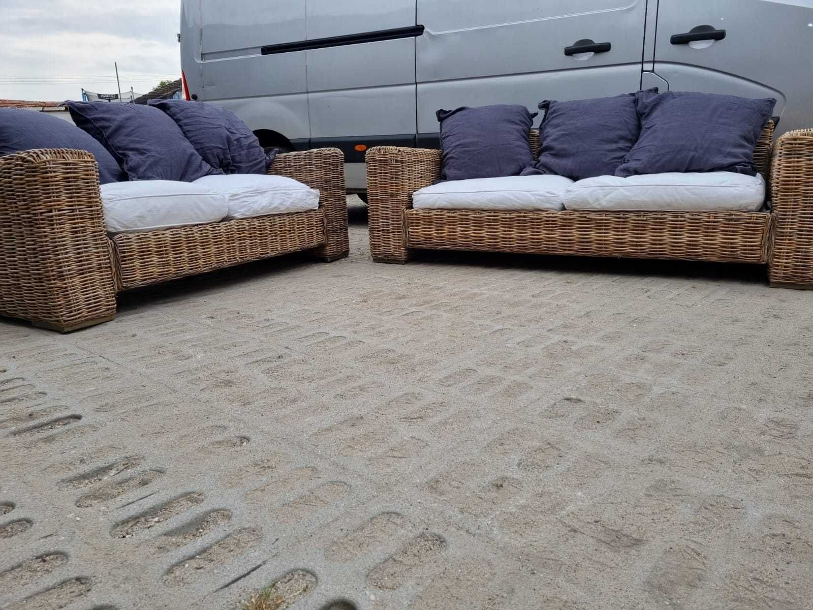 SOFA 3 + 2 osobowa + Kanapa Rattan z Rattanu NATURALNEGO Super