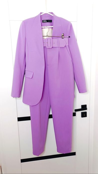 Zara liliowy wiosenny garnitur komplet: marynarka+ spodnie komunia
