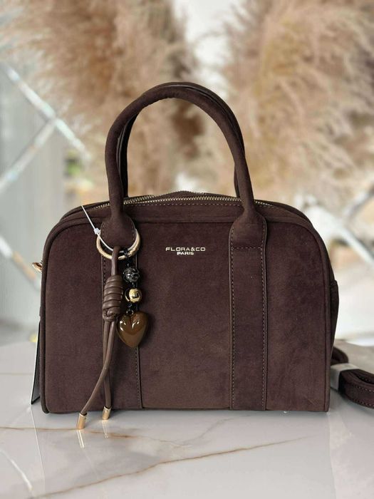 Torebka FLORA&CO kuferek listonoszka brązowa czekoladowa brezent