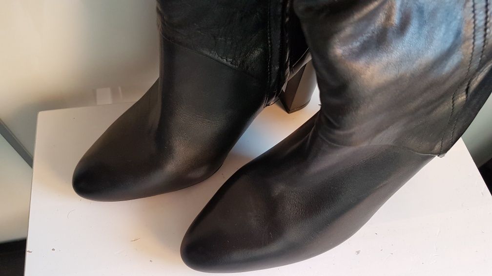 ZARA nowe czarne kozaki za kolano, SKÓRA, r. 35