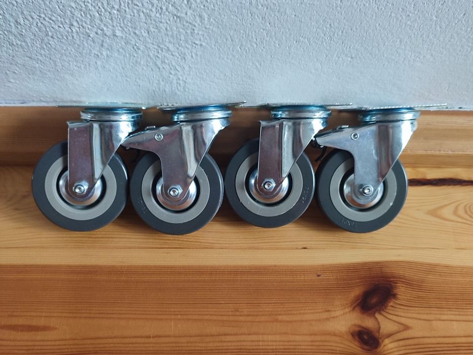 4x KÓŁKA OBROTOWE KOŁA 75mm do 220kg gumowane rolki skrętne z hamulcem