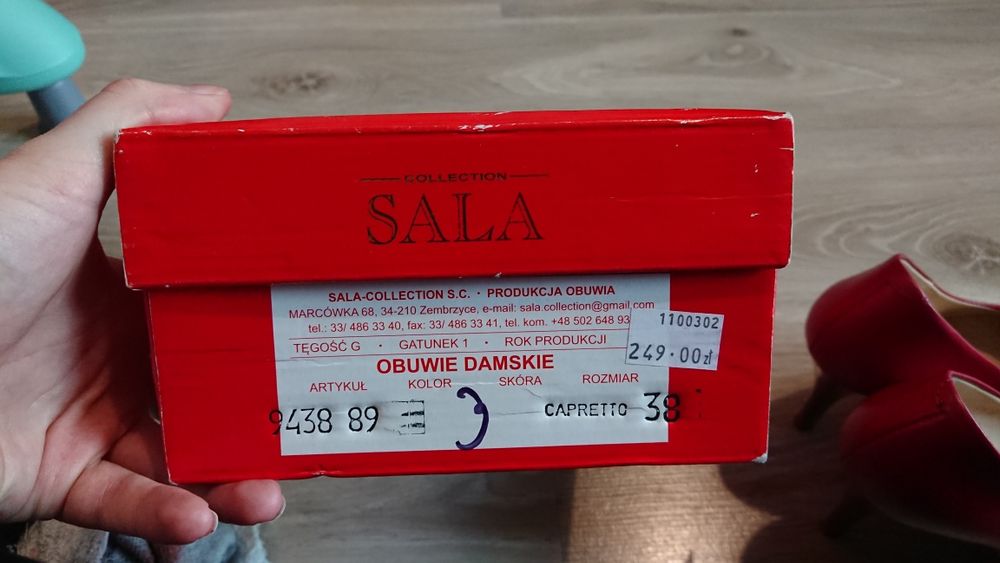 Piękne czerwone szpilki skórzane licowane 38 SALA COLLECTION