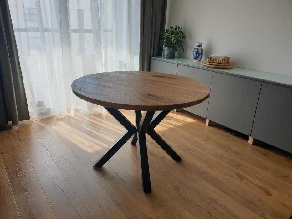 Stół drewniany - lity dąb- stol rozkladany- nogi pająk- metal- loft