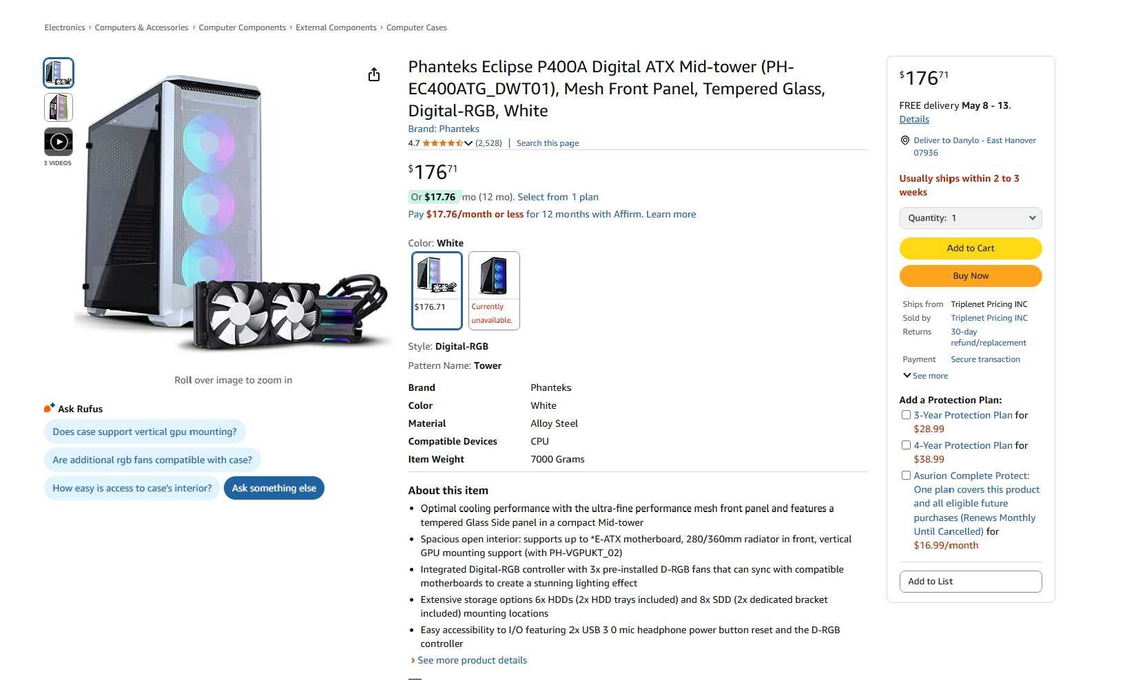 Корпус Phanteks P400A RGB White Білий 3 передні куллери