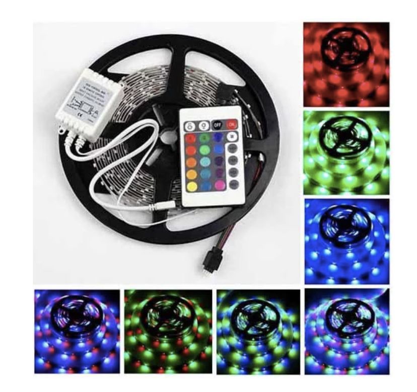 Лента светодиодная цветная LED RGB 3528 5м 12V 220В пульт