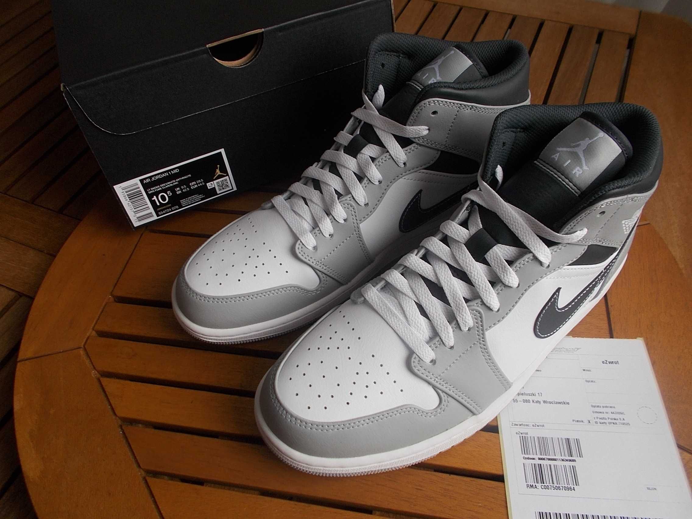 (r Eur 44,5) Nike Jordan 1 Mid Light Smoke Grey Anthracite 554724,-078