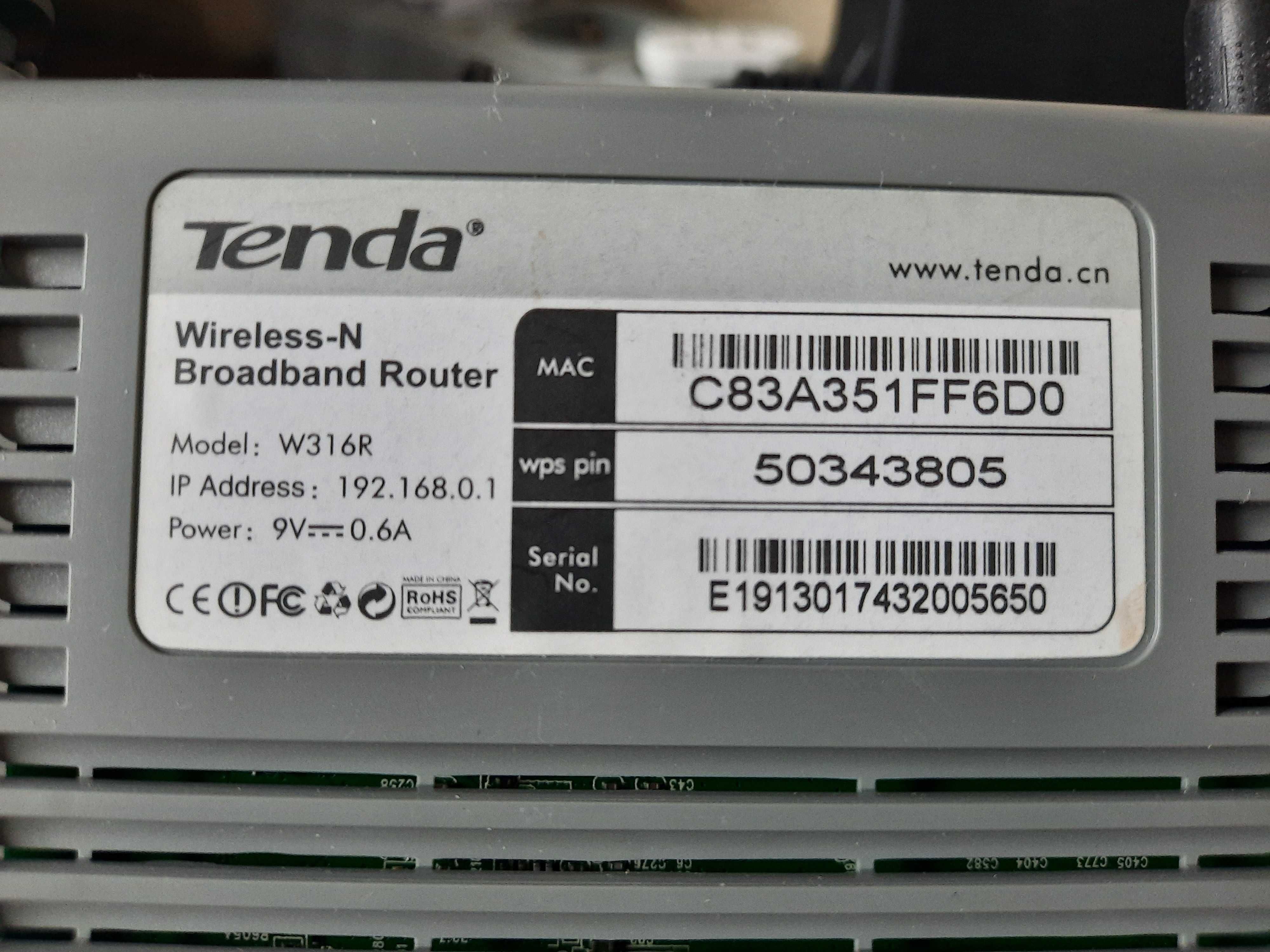 Wifi вайфай роутер маршрутизатор Tenda W316R 9v 0,6A 150Mbps