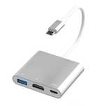 Adapter USB C/HDMI/USB z wbudowanym kablem USB Typ C PD 60W srebrny