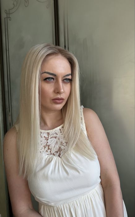 Парик система натуральный волос омбре отросшие корни блонд с имитацией