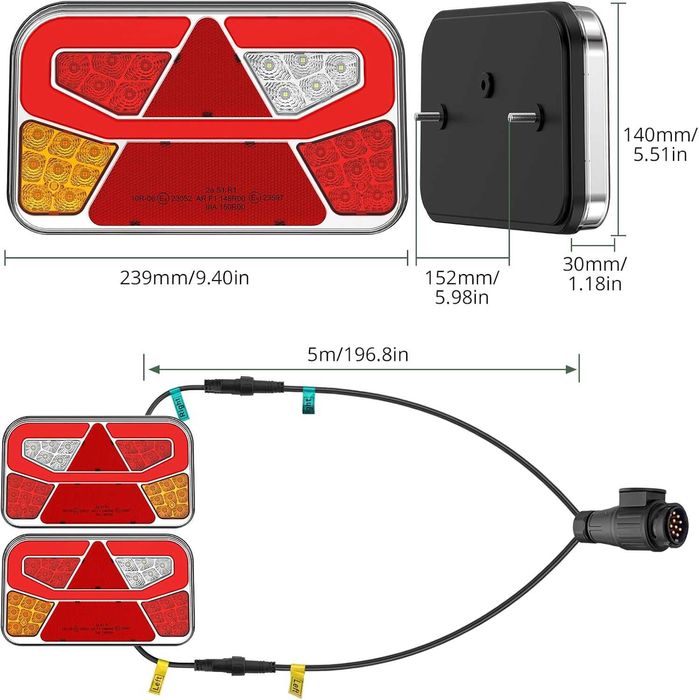Zestaw świateł tylnych przyczepy EYPINS E-Mark E9 12V-30 60 LED 5M