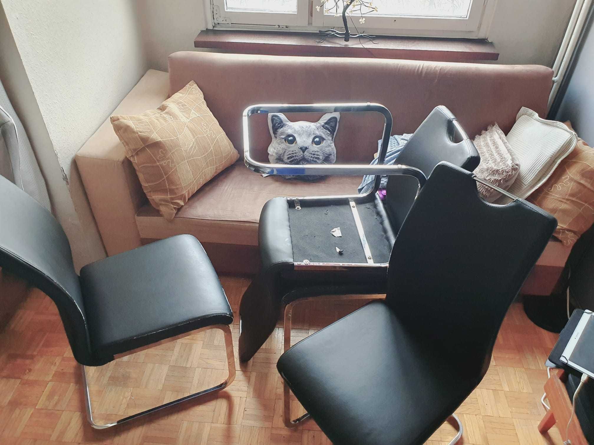 DOBRY STAN Krzesła,krzesło czarne,BATIK,Agata Meble,na płozie, 4 szt