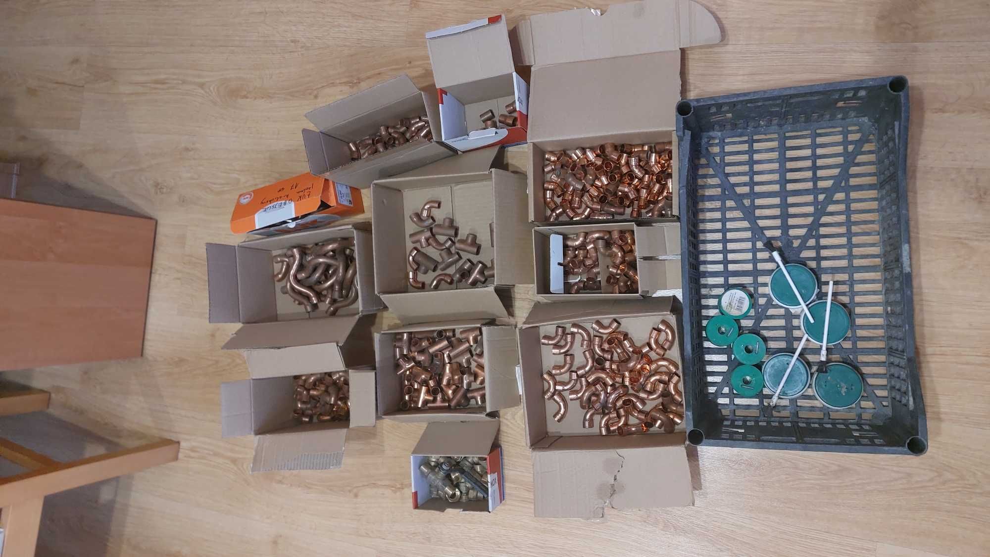 Zestaw Miedz 15 kolana łuki trójnik nypel mufa redukcja spoiwo pasta