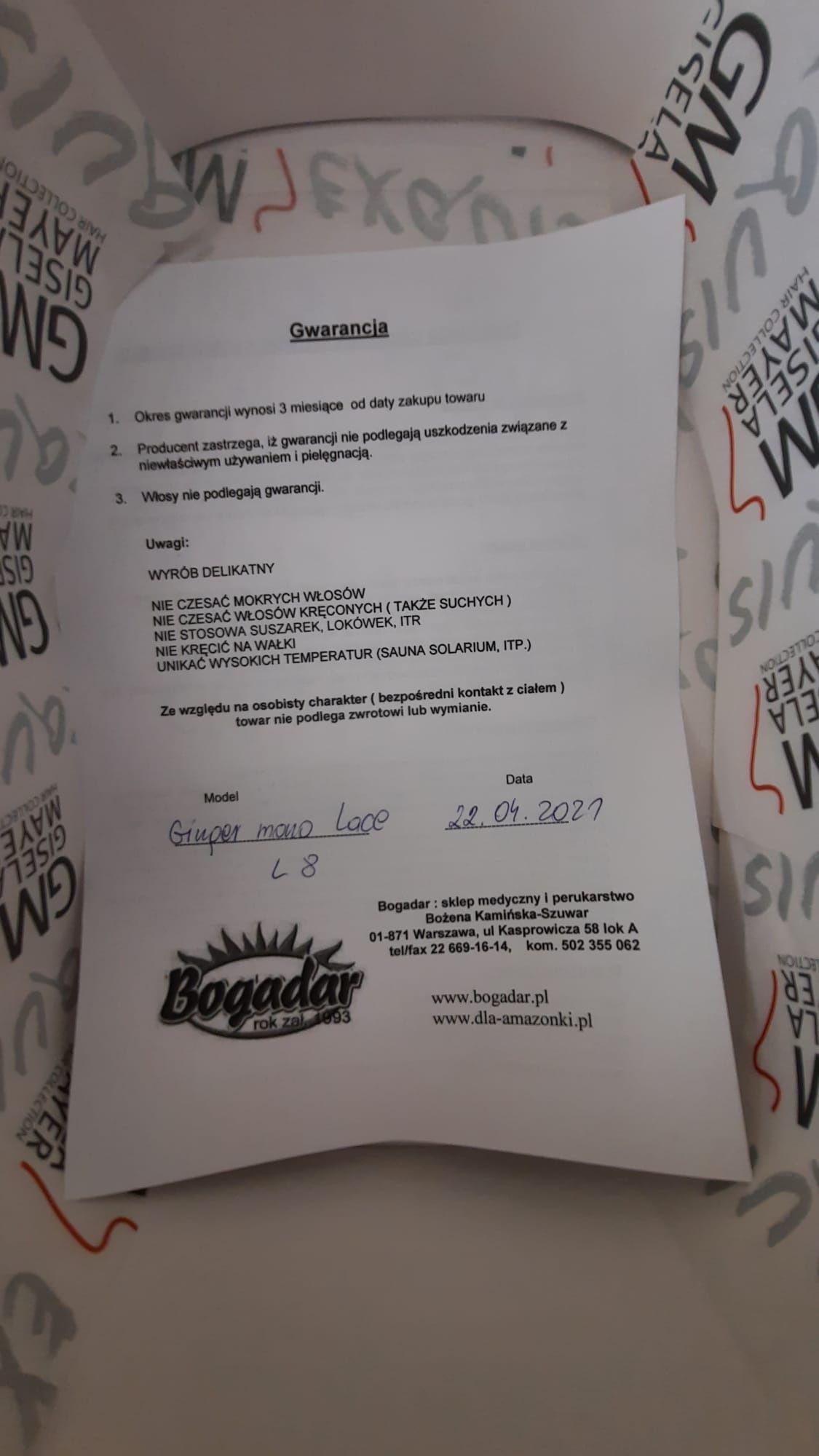 Peruka damska krótkie włosy
