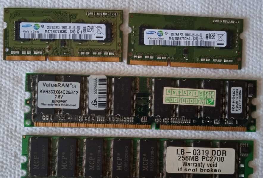 Dwie kości RAM DDR3 do laptopa dwa razy 2GB , 1GB i dwie do PC