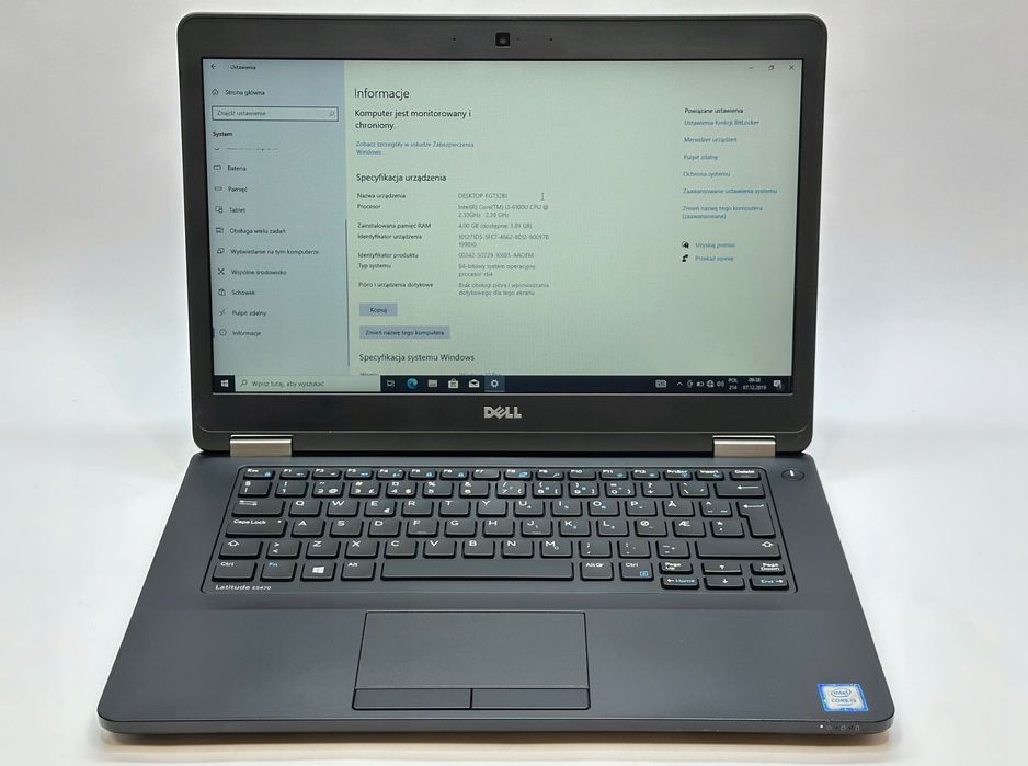 38/ ZADBANY LAPTOP DELL LATITUDE E5470 i3-6100u /4gb ram /128gb ssd
