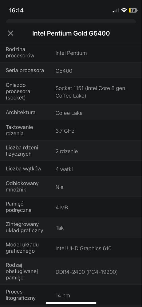 Procesor intel pentium Gold G5400