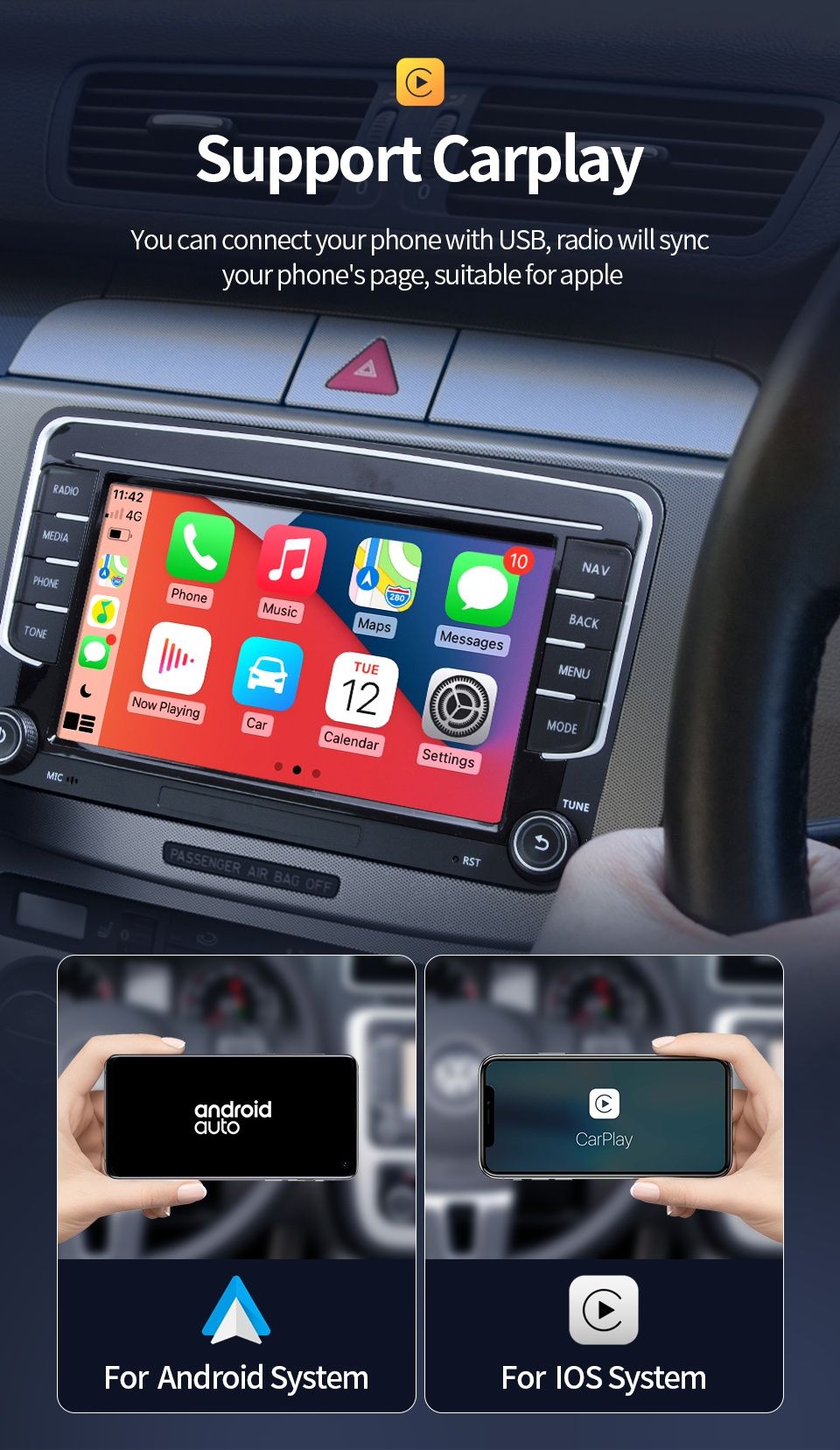 Radio Nawigacja 2/32gb Android 13 Carplay Vw,Passat,Golf,Skoda,Seat