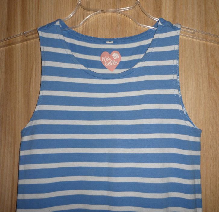 Sukienka na lato 7-8 lat marynarska paski Falbanki + GRATISY