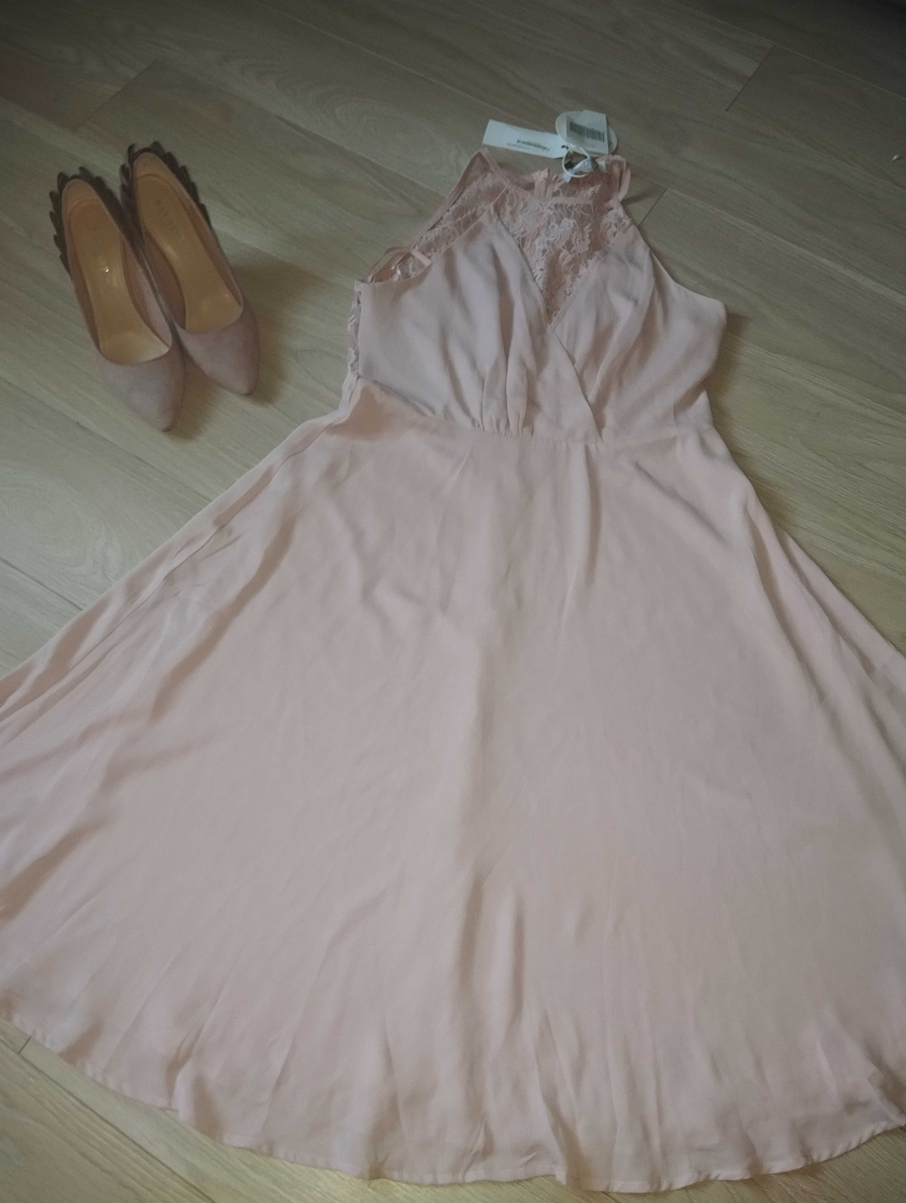 Sukienka różowa MIDI za kolano  Boohoo elegancka zmysłowa 40/12