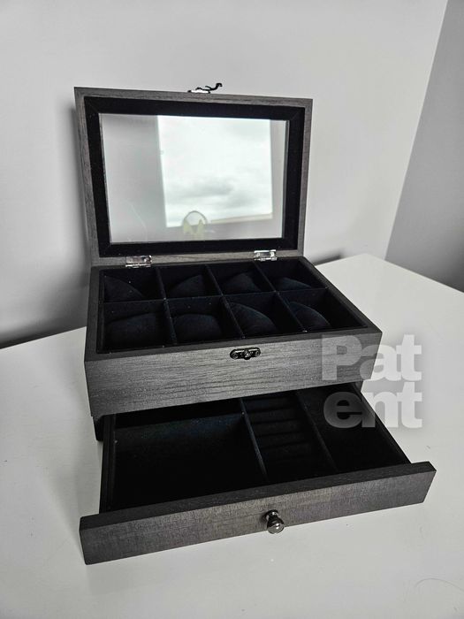 Szkatułka organizer kuferek na biżuterię zegarki czarna na prezent