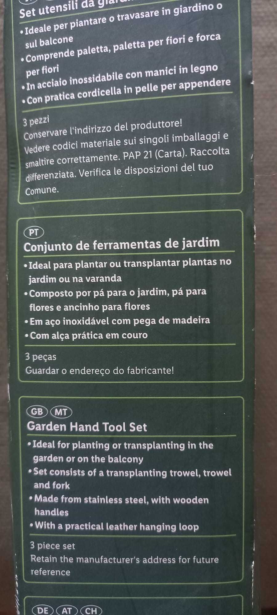Conjunto Ferramentas Jardim Parkside NOVO -Pá Jardim/Pá Flores/Ancinho