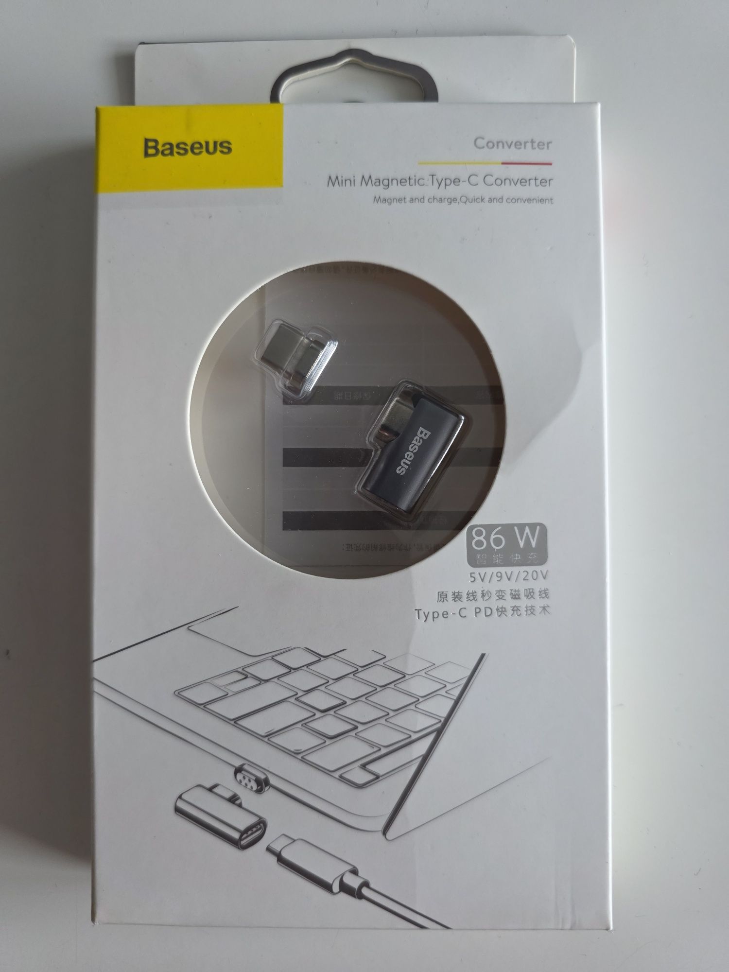 Adapter Magnetyczny Baseus USB-C kątowy USB-C Typ C przejściówka 87W