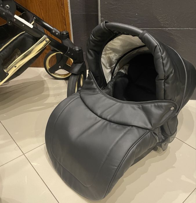 Wozek ekoskórą 4w1 Berco gold premium retro fotelik + baza isofix