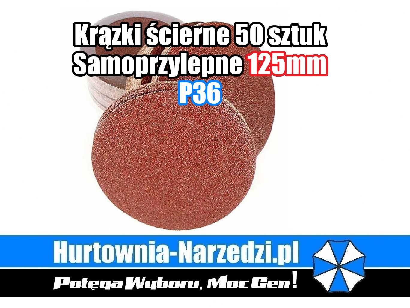 Krążki ścierne na rzep 125mm 50 sztuk P36  papier ścierny