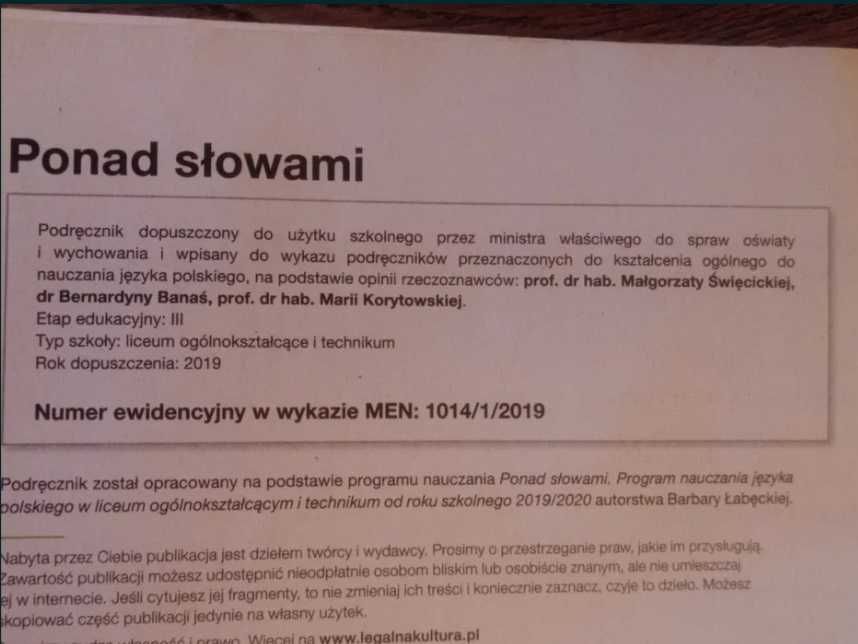 Ponad słowami 1 część 1 - Podręcznik klasa 1