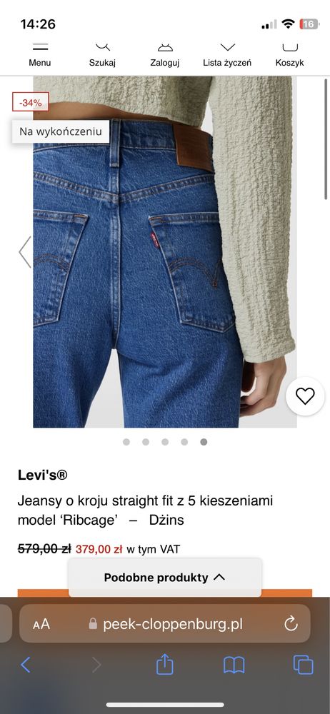 Jeansy Levis o kroju straight fit z 5 kieszeniami model ‘Ribcage