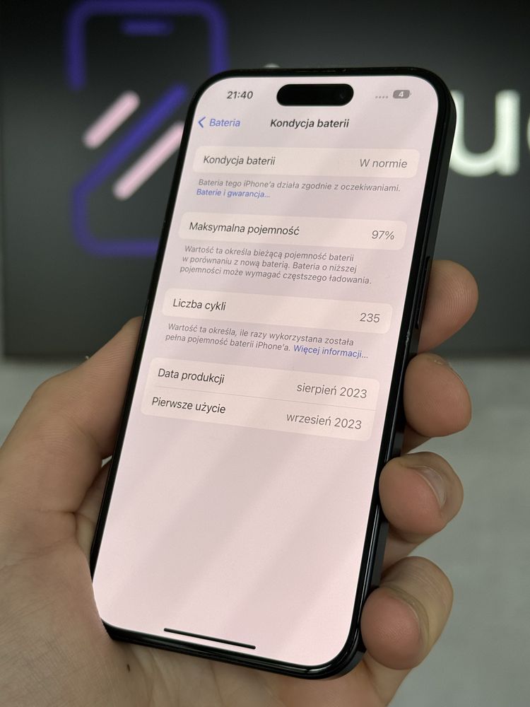 RATY 0% iPhone 15 Pro 256GB BATERIA 97% GWARANCJA 12 miesięcy!!!