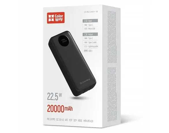 Пристрій зарядний PowerВank ColorWay PB200LPB4BK чорний 20000 mAh